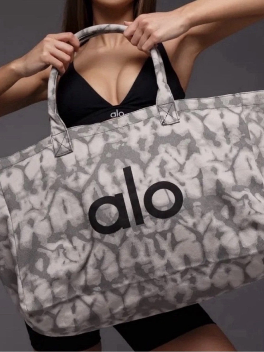 ALO Yoga Gray Tie-Dye Canvas Tote